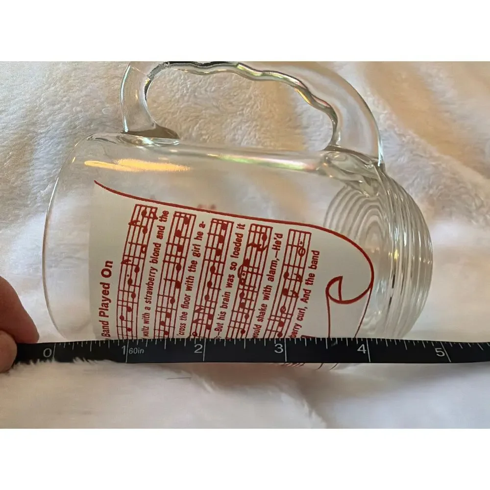 VTG Hazel Atlas The Band Played On Song Lyrics Glass Mug Dancing Couple Red 5